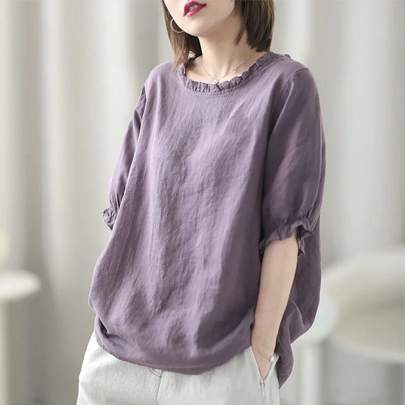 Women's Summer Retro Round Neck Women's Clothing Office Lady Fashion New Arrival Trendy Comfortable