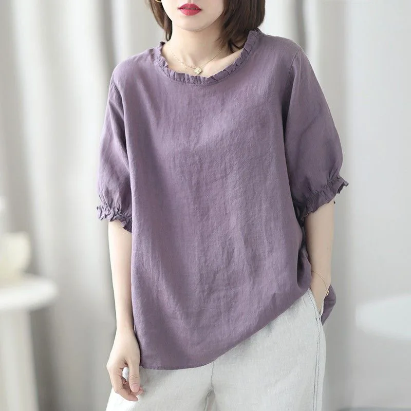 Women's Summer Retro Round Neck Women's Clothing Office Lady Fashion New Arrival Trendy Comfortable