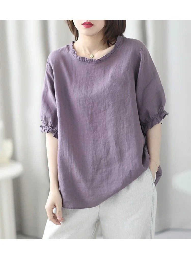 Women's Summer Retro Round Neck Women's Clothing Office Lady Fashion New Arrival Trendy Comfortable