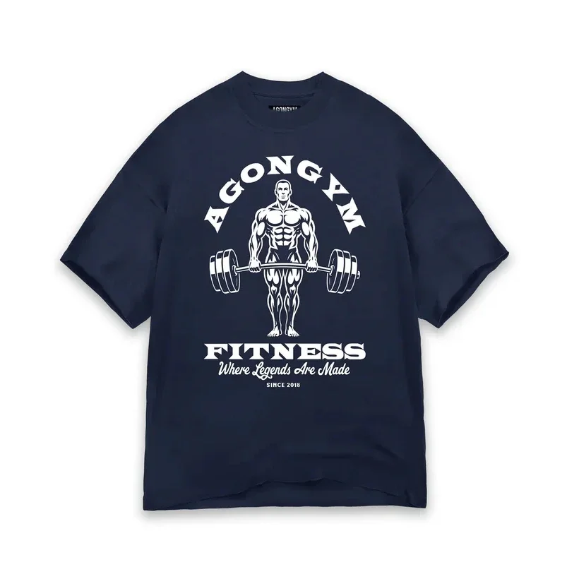 AGONGYM Men's T-Shirt Fitness Bodybuilding Graphic Tee Cotton Gym Workout Shirt "Where Legends Are Made" Casual Streetwear
