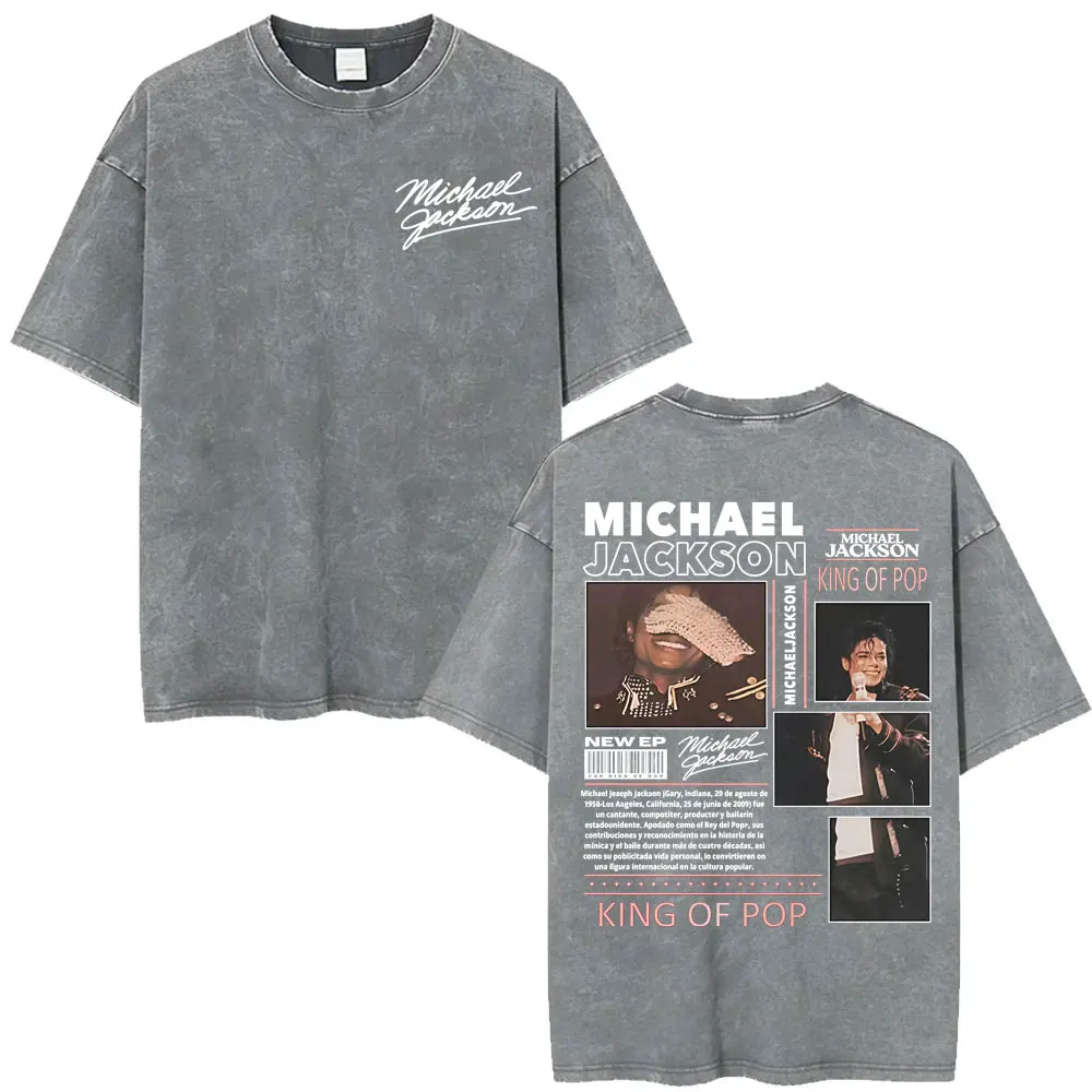 King of Pop Michael Jackson Bad Era Vintage Washed T-shirts Men's Clothes Hip Hop Punk T Shirts Casual Cotton Streetwear T-shirt