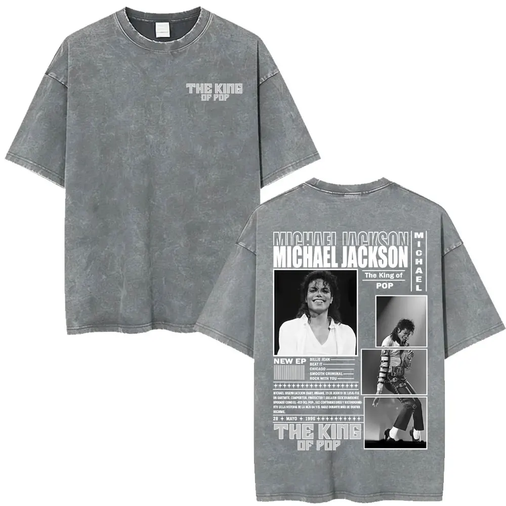 King of Pop Michael Jackson Bad Era Vintage Washed T-shirts Men's Clothes Hip Hop Punk T Shirts Casual Cotton Streetwear T-shirt