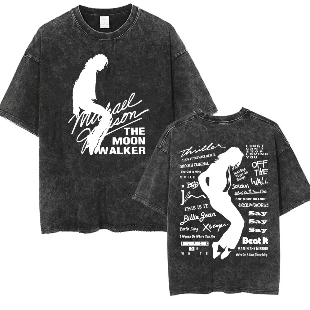 King of Pop Michael Jackson Bad Era Vintage Washed T-shirts Men's Clothes Hip Hop Punk T Shirts Casual Cotton Streetwear T-shirt