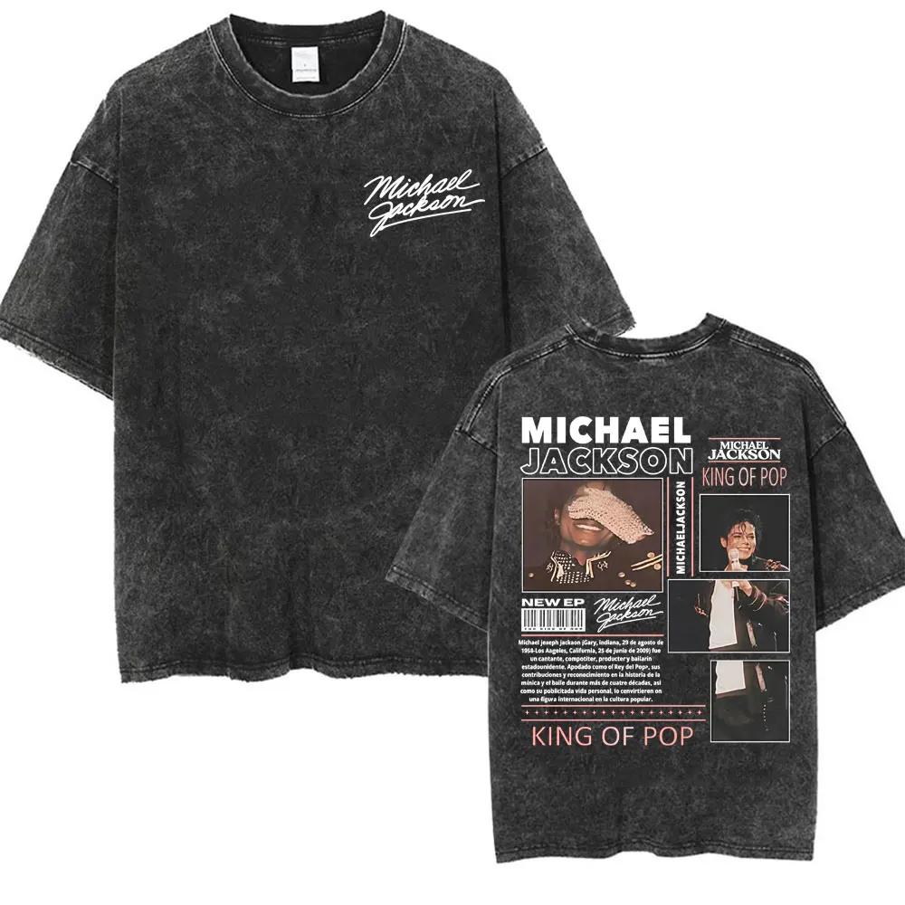 King of Pop Michael Jackson Bad Era Vintage Washed T-shirts Men's Clothes Hip Hop Punk T Shirts Casual Cotton Streetwear T-shirt