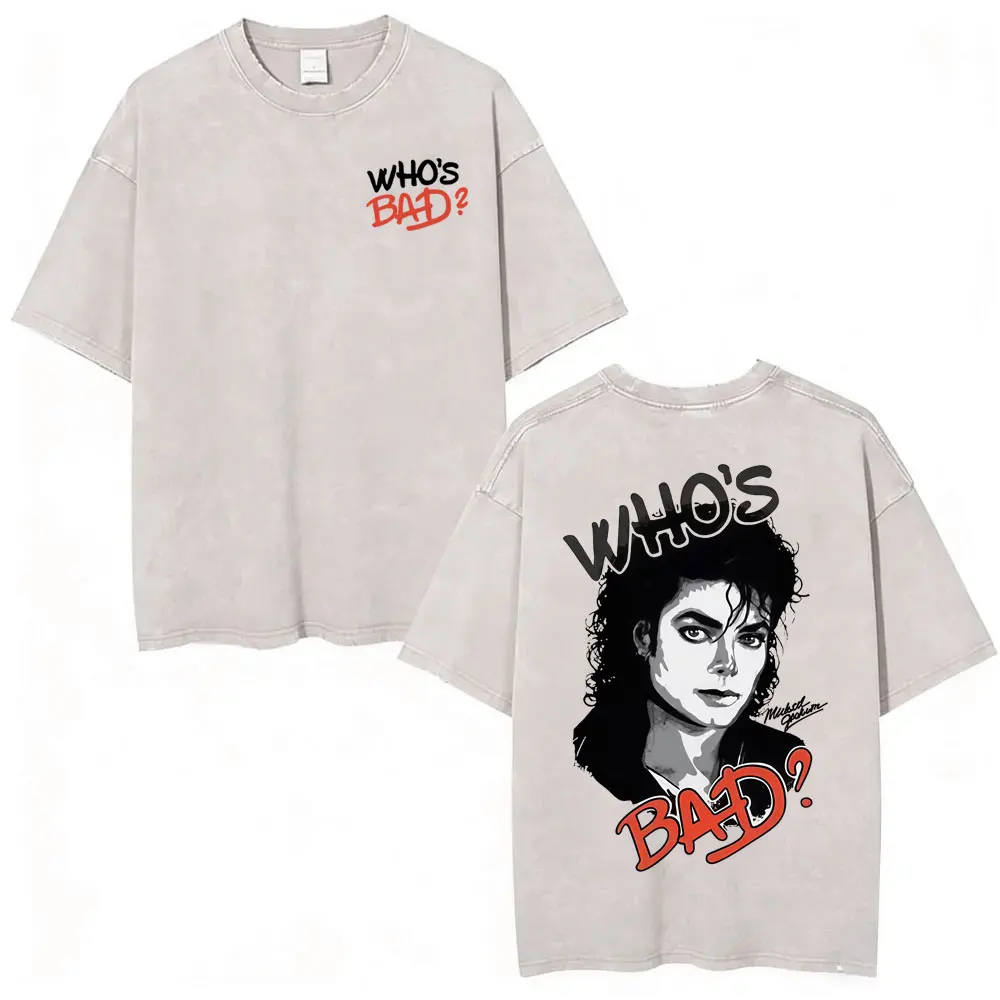 King of Pop Michael Jackson Bad Era Vintage Washed T-shirts Men's Clothes Hip Hop Punk T Shirts Casual Cotton Streetwear T-shirt