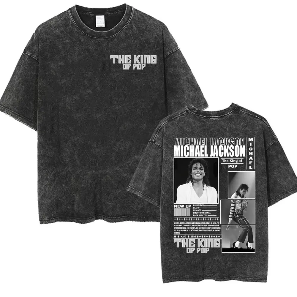 King of Pop Michael Jackson Bad Era Vintage Washed T-shirts Men's Clothes Hip Hop Punk T Shirts Casual Cotton Streetwear T-shirt