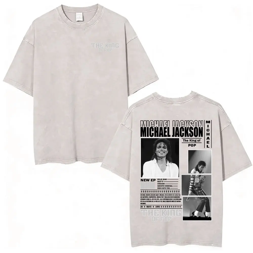 King of Pop Michael Jackson Bad Era Vintage Washed T-shirts Men's Clothes Hip Hop Punk T Shirts Casual Cotton Streetwear T-shirt