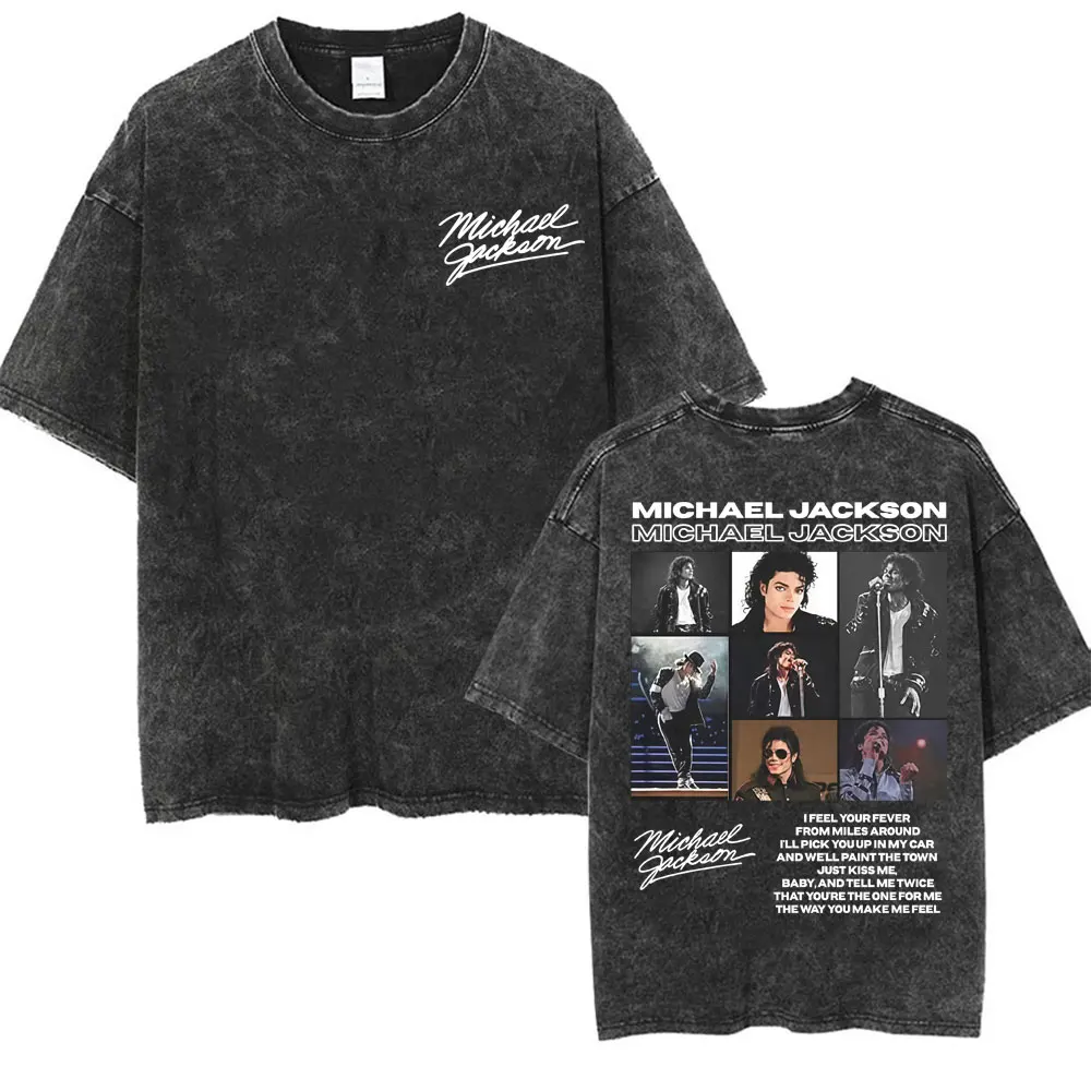 King of Pop Michael Jackson Bad Era Vintage Washed T-shirts Men's Clothes Hip Hop Punk T Shirts Casual Cotton Streetwear T-shirt