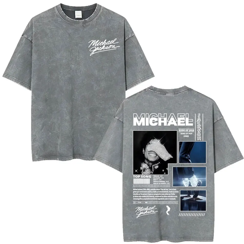 King of Pop Michael Jackson Bad Era Vintage Washed T-shirts Men's Clothes Hip Hop Punk T Shirts Casual Cotton Streetwear T-shirt