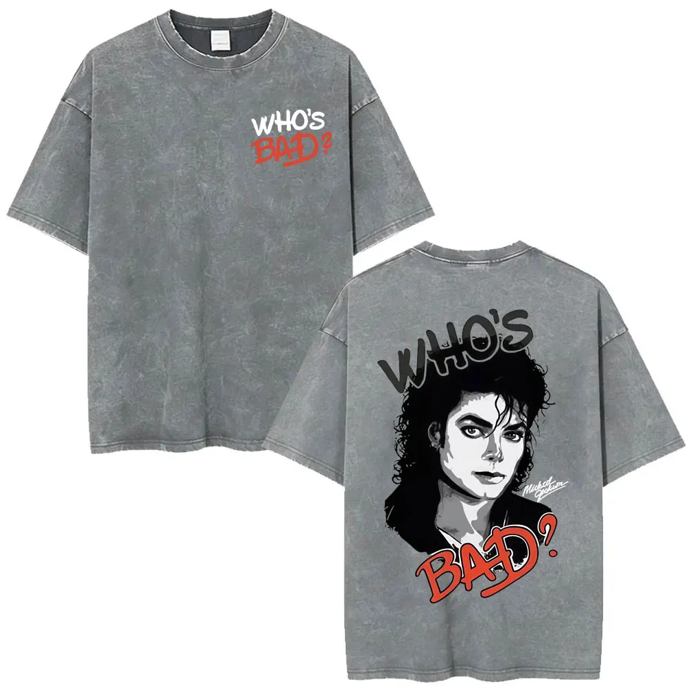 King of Pop Michael Jackson Bad Era Vintage Washed T-shirts Men's Clothes Hip Hop Punk T Shirts Casual Cotton Streetwear T-shirt