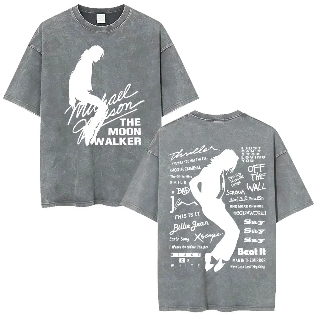 King of Pop Michael Jackson Bad Era Vintage Washed T-shirts Men's Clothes Hip Hop Punk T Shirts Casual Cotton Streetwear T-shirt