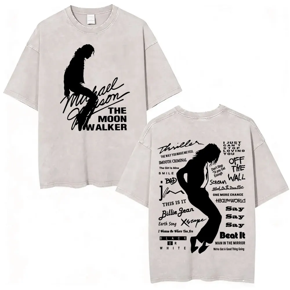 King of Pop Michael Jackson Bad Era Vintage Washed T-shirts Men's Clothes Hip Hop Punk T Shirts Casual Cotton Streetwear T-shirt