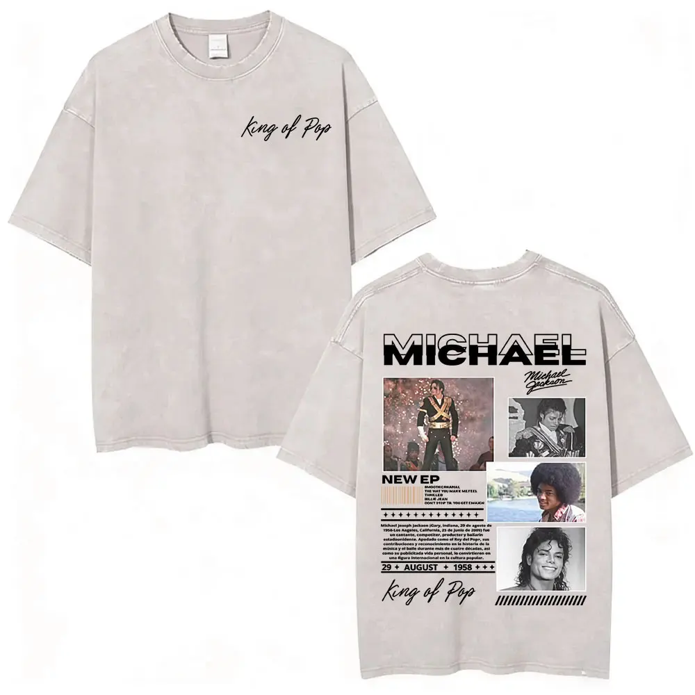 King of Pop Michael Jackson Bad Era Vintage Washed T-shirts Men's Clothes Hip Hop Punk T Shirts Casual Cotton Streetwear T-shirt