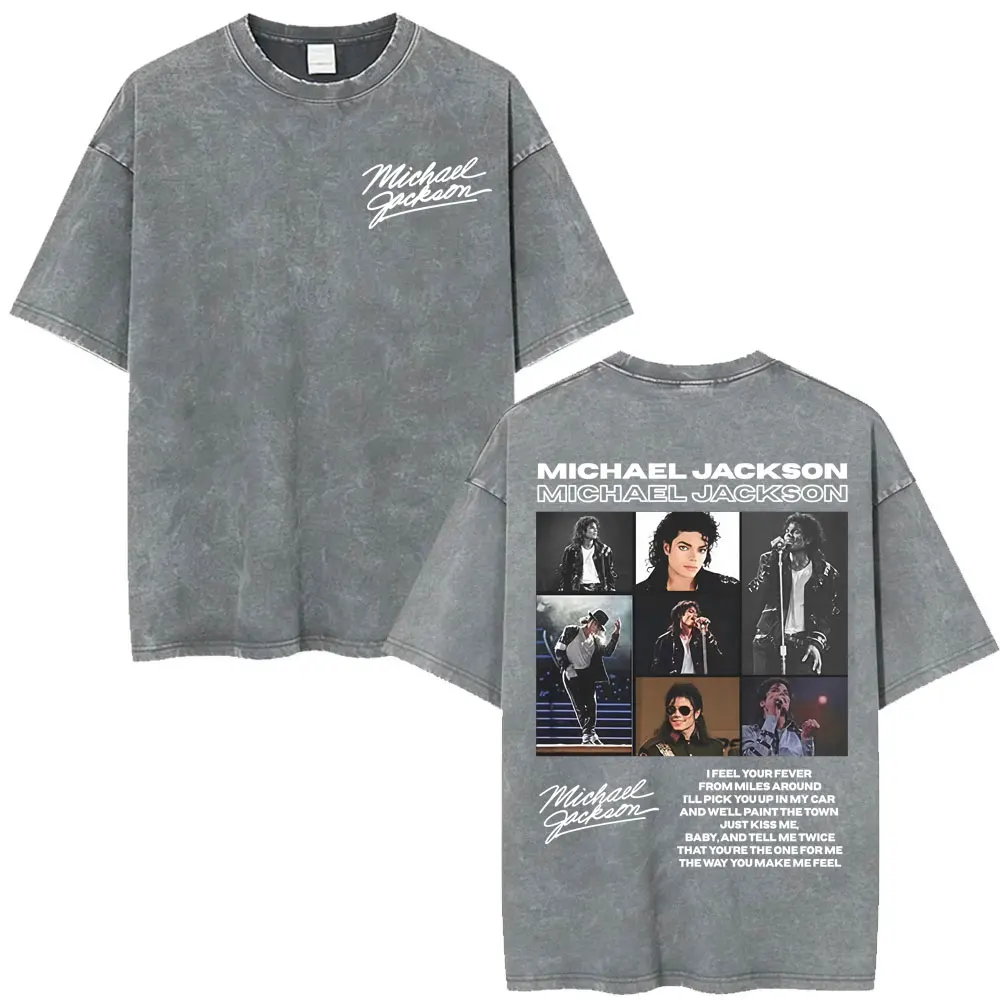 King of Pop Michael Jackson Bad Era Vintage Washed T-shirts Men's Clothes Hip Hop Punk T Shirts Casual Cotton Streetwear T-shirt