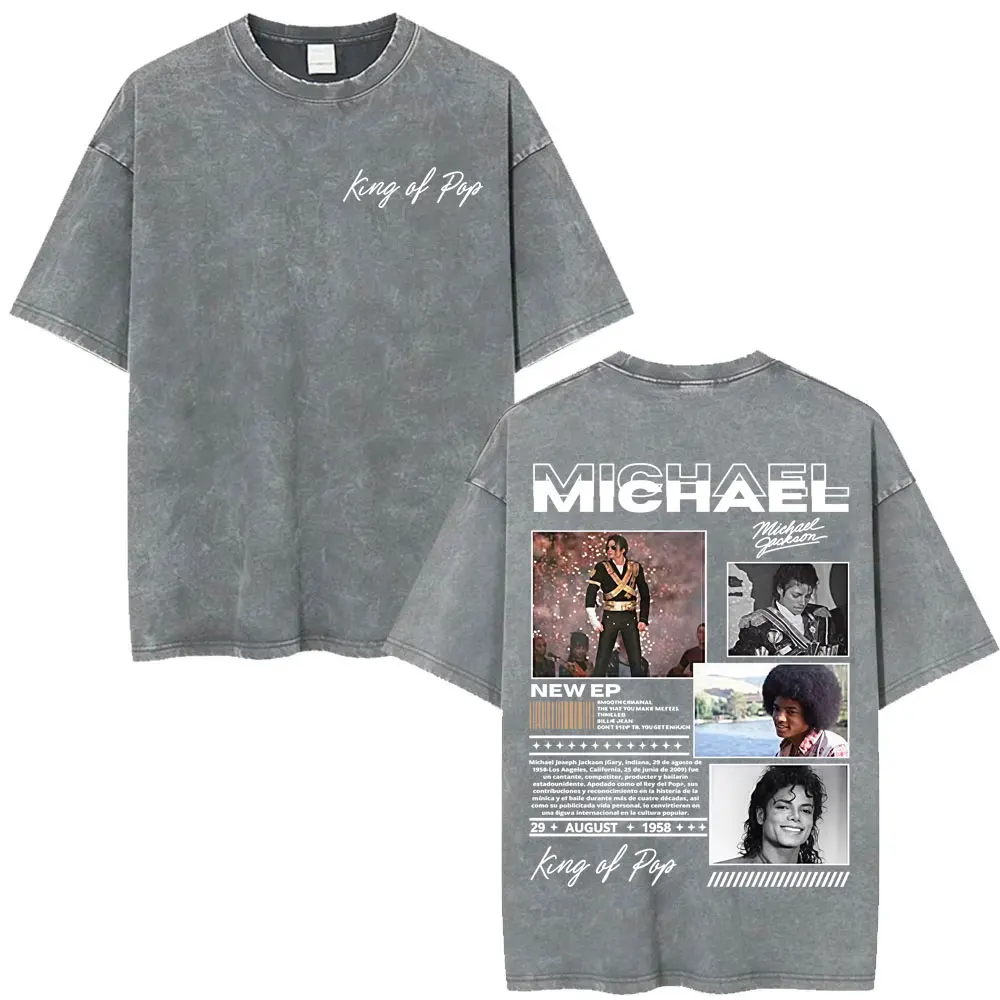King of Pop Michael Jackson Bad Era Vintage Washed T-shirts Men's Clothes Hip Hop Punk T Shirts Casual Cotton Streetwear T-shirt