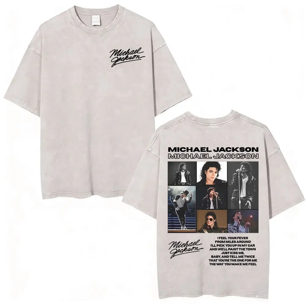 King of Pop Michael Jackson Bad Era Vintage Washed T-shirts Men's Clothes Hip Hop Punk T Shirts Casual Cotton Streetwear T-shirt