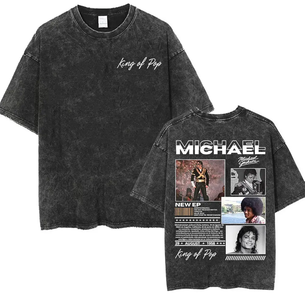 King of Pop Michael Jackson Bad Era Vintage Washed T-shirts Men's Clothes Hip Hop Punk T Shirts Casual Cotton Streetwear T-shirt