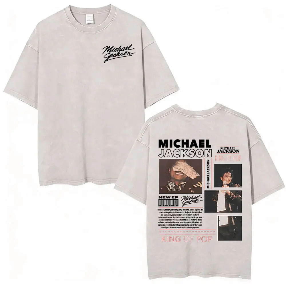 King of Pop Michael Jackson Bad Era Vintage Washed T-shirts Men's Clothes Hip Hop Punk T Shirts Casual Cotton Streetwear T-shirt