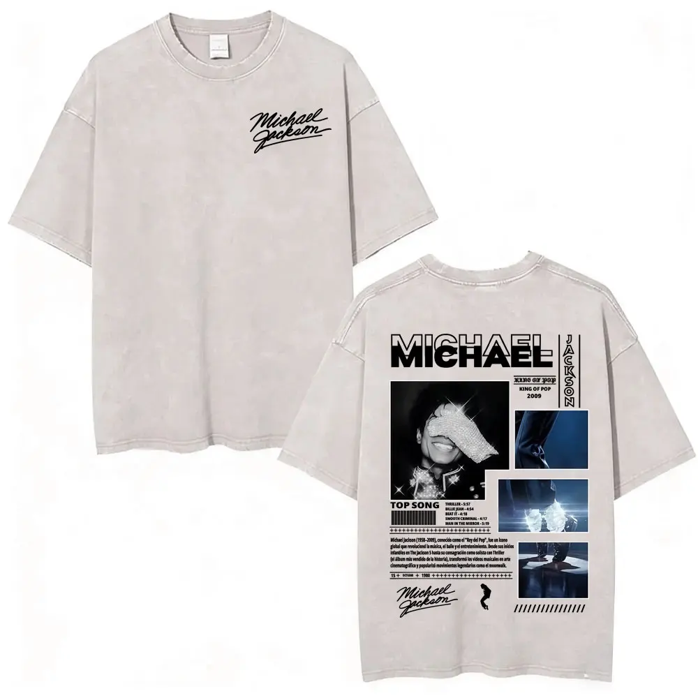 King of Pop Michael Jackson Bad Era Vintage Washed T-shirts Men's Clothes Hip Hop Punk T Shirts Casual Cotton Streetwear T-shirt