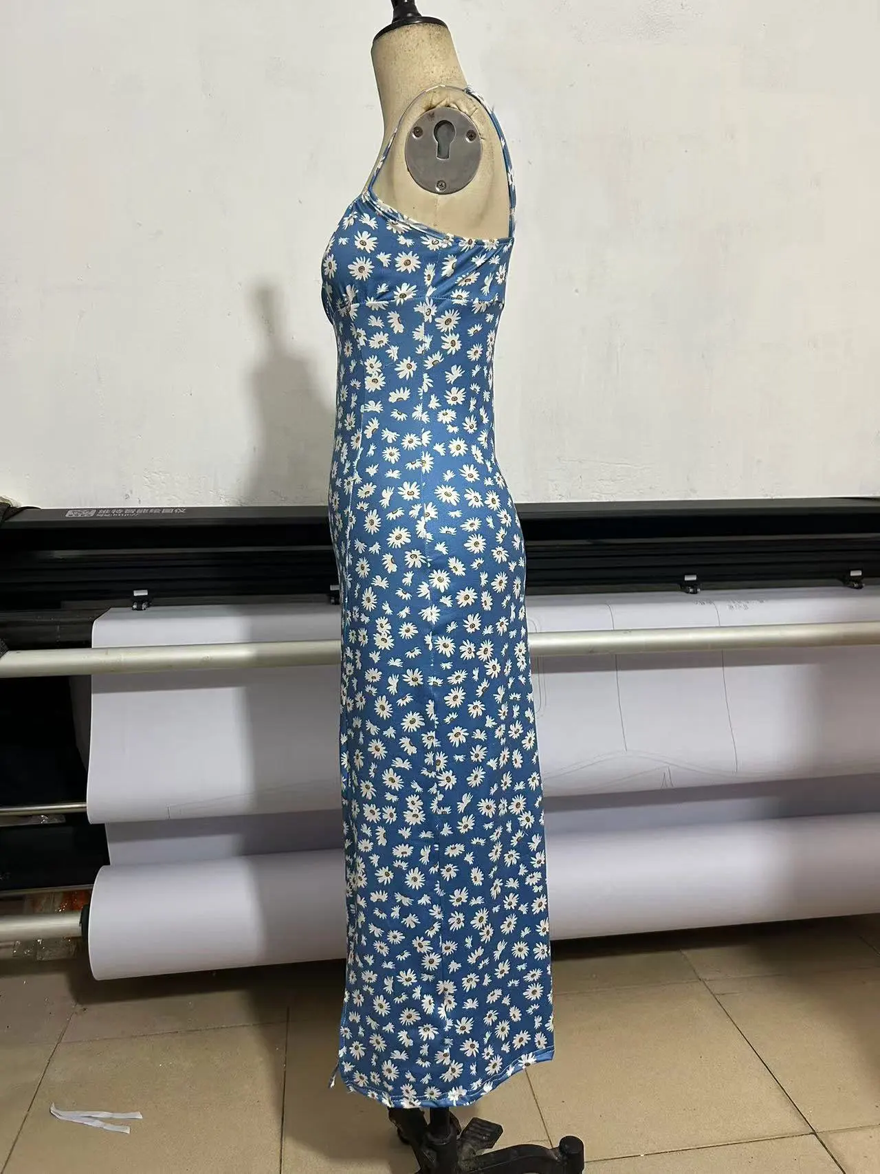 Women's Casual Dresses Daisy Floral Print Spaghetti Strap Midi Dress Square Neck Bodycon Split Summer Dress Beach Party Sundress