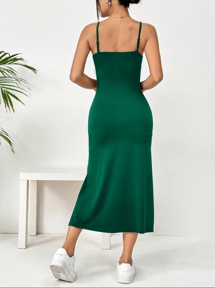 Women's Casual Dresses Daisy Floral Print Spaghetti Strap Midi Dress Square Neck Bodycon Split Summer Dress Beach Party Sundress
