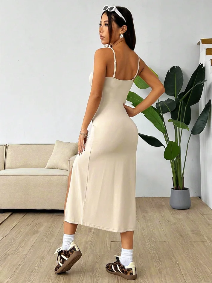 Women's Casual Dresses Daisy Floral Print Spaghetti Strap Midi Dress Square Neck Bodycon Split Summer Dress Beach Party Sundress