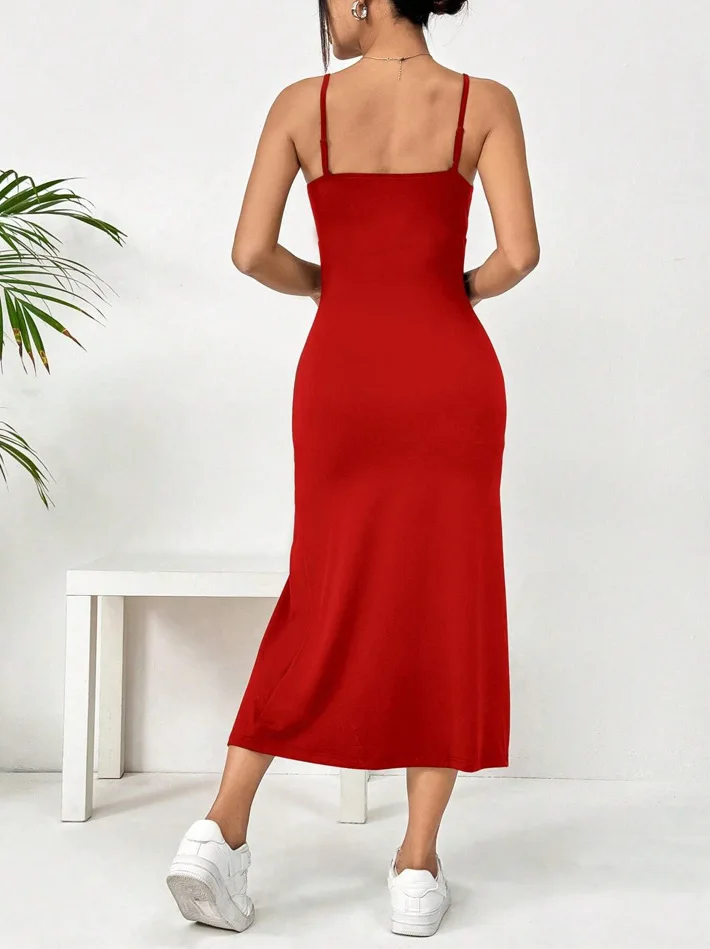 Women's Casual Dresses Daisy Floral Print Spaghetti Strap Midi Dress Square Neck Bodycon Split Summer Dress Beach Party Sundress