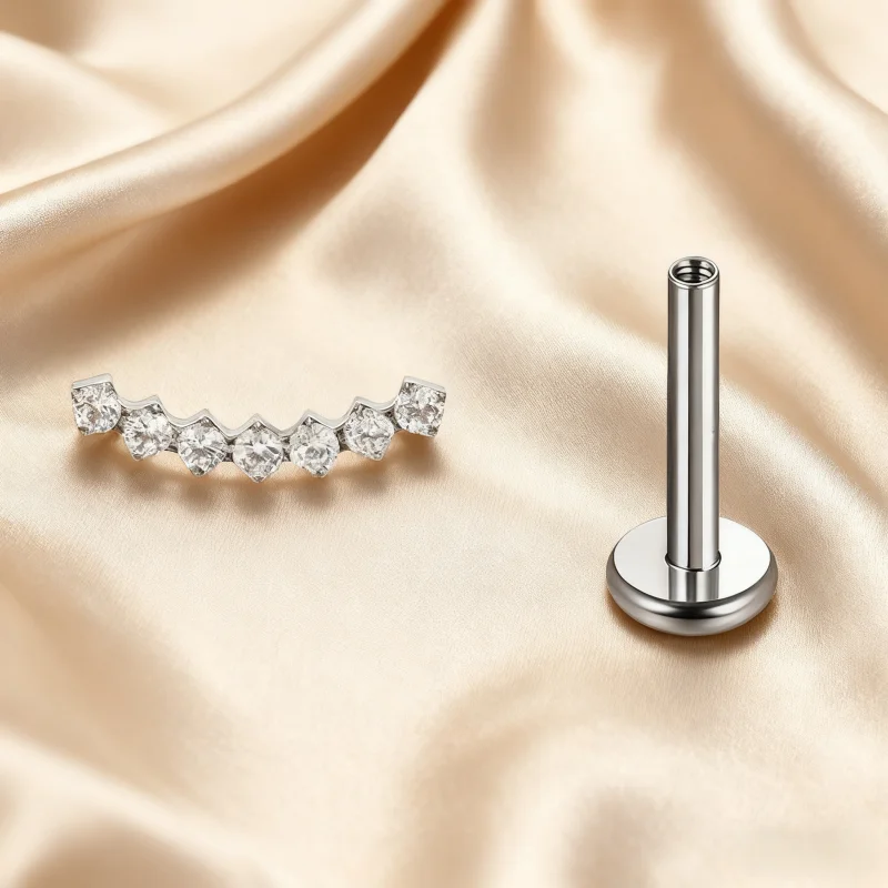 F136 Titanium Labret Piercing Clear CZ Internal Thread Flat Back Earrings for Helix Tragus Cartilage Jewelry