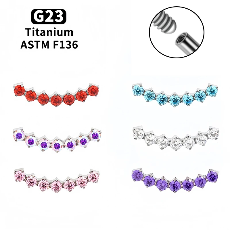 F136 Titanium Labret Piercing Clear CZ Internal Thread Flat Back Earrings for Helix Tragus Cartilage Jewelry