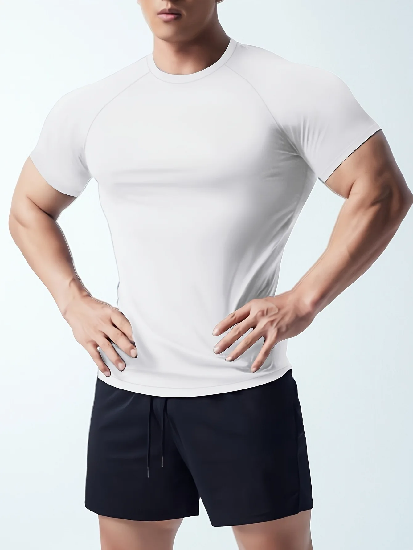 Man T Shirt Men Fitness T-shirt Exercise Short-Sleeved Men's Running Tees Gym Training Stretch Tops Summer Sports Tshirt