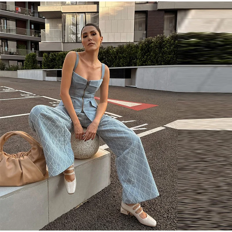 Fashion Women's Denim Vest Top Sling Double Zipper Sleeveless Backless Tank 2026 Spring Summer Lady All-matching Outwears New