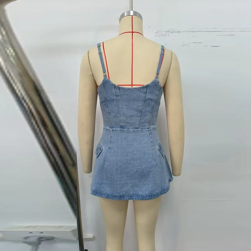 Fashion Women's Denim Vest Top Sling Double Zipper Sleeveless Backless Tank 2026 Spring Summer Lady All-matching Outwears New