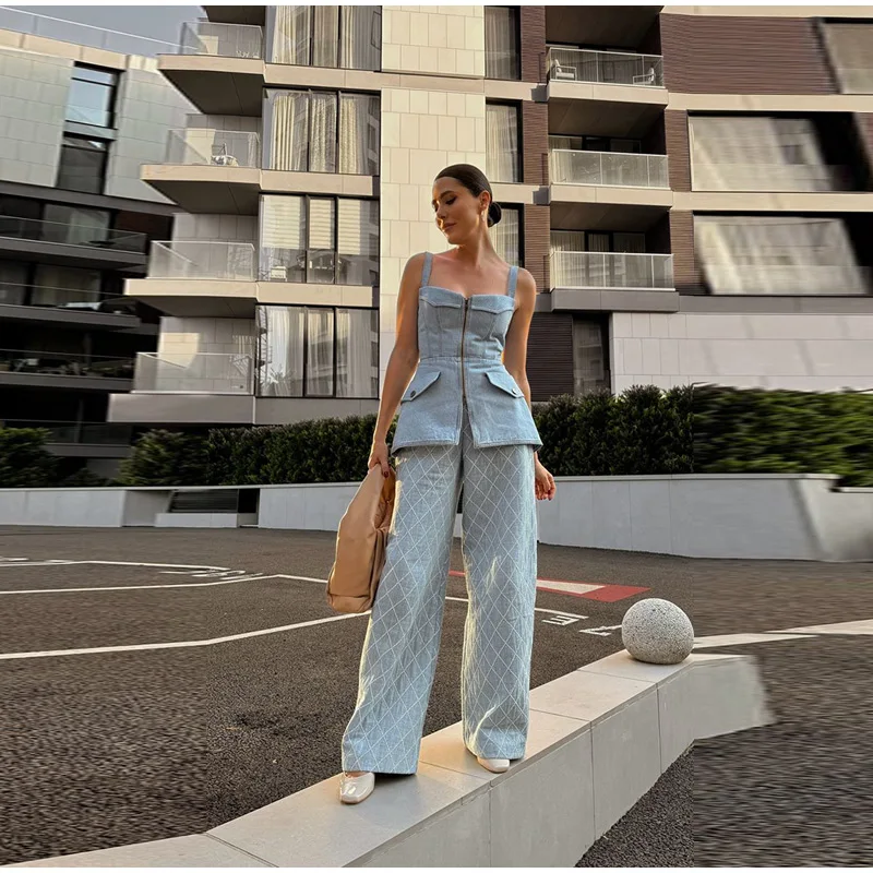 Fashion Women's Denim Vest Top Sling Double Zipper Sleeveless Backless Tank 2026 Spring Summer Lady All-matching Outwears New