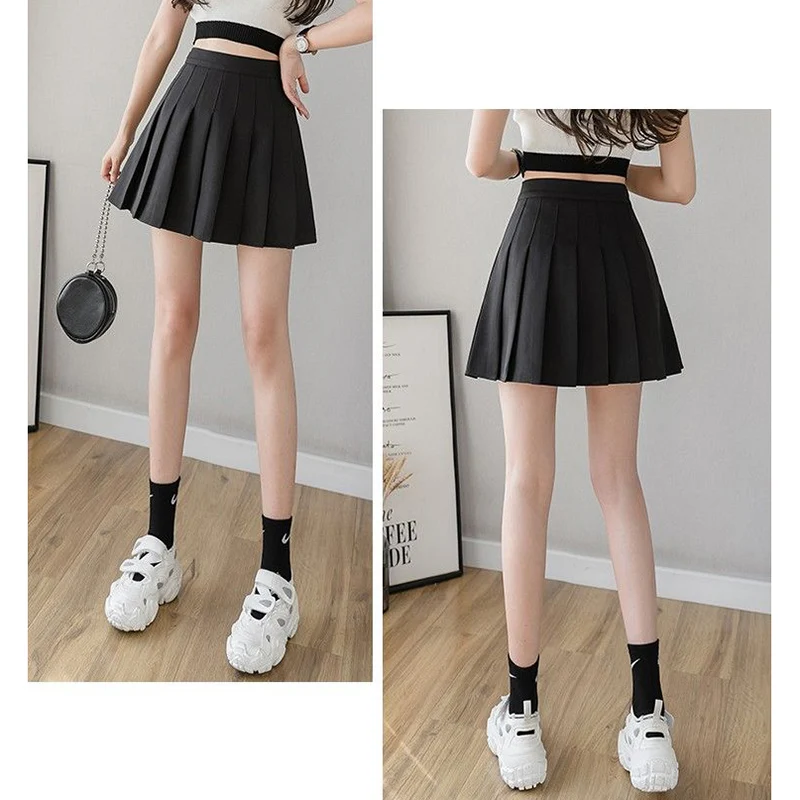 Hot Sale Summer Classic Korean Girls Mini Skirts Lady High Waist Thin A-line Pleated Skirts Women Fashion Solid JK Skirts