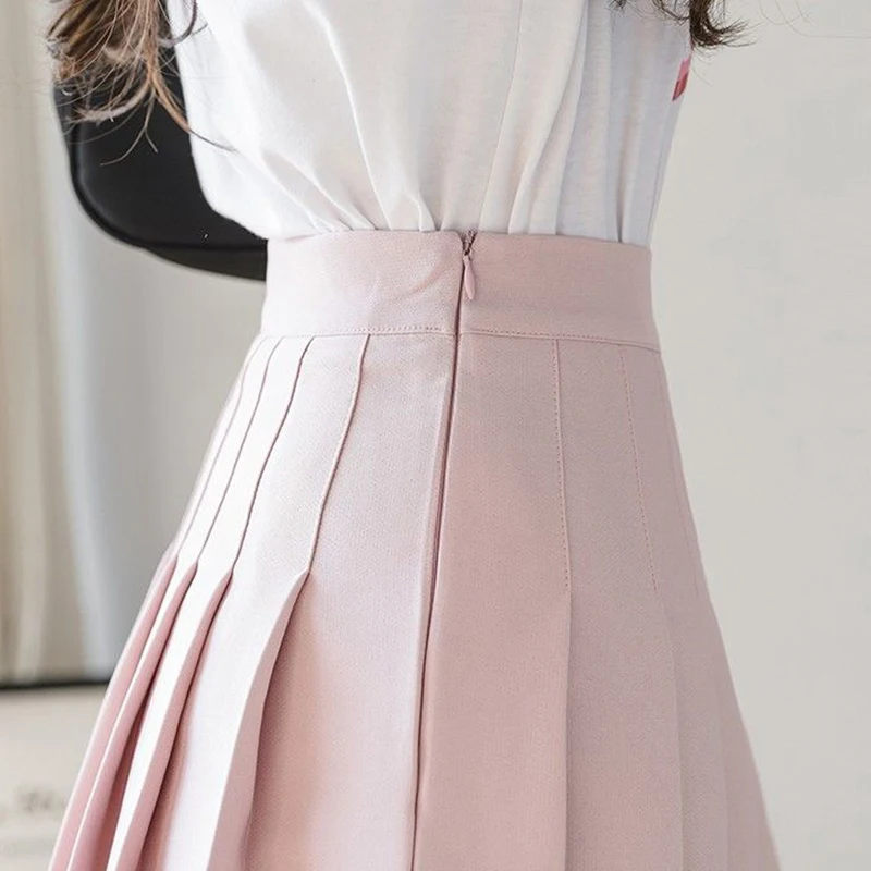 Hot Sale Summer Classic Korean Girls Mini Skirts Lady High Waist Thin A-line Pleated Skirts Women Fashion Solid JK Skirts