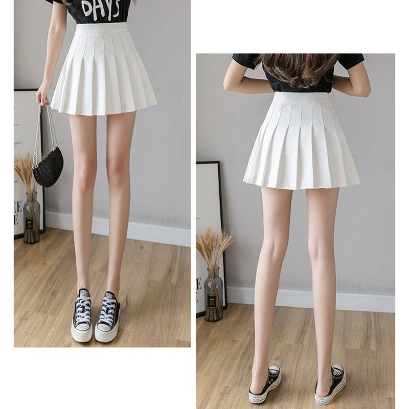 Hot Sale Summer Classic Korean Girls Mini Skirts Lady High Waist Thin A-line Pleated Skirts Women Fashion Solid JK Skirts
