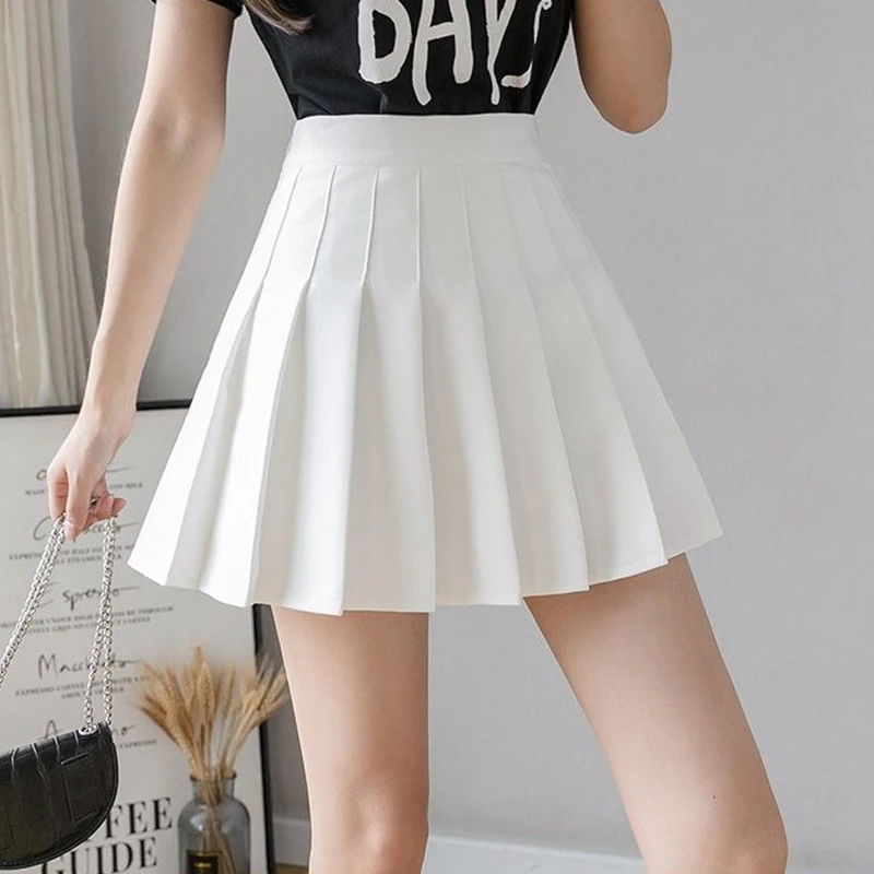 Hot Sale Summer Classic Korean Girls Mini Skirts Lady High Waist Thin A-line Pleated Skirts Women Fashion Solid JK Skirts