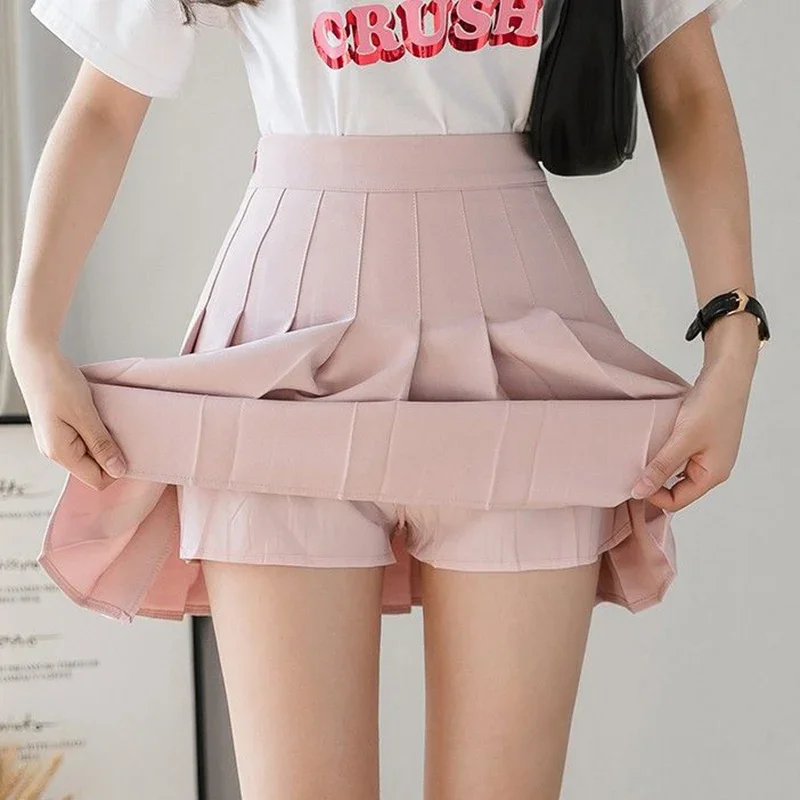 Hot Sale Summer Classic Korean Girls Mini Skirts Lady High Waist Thin A-line Pleated Skirts Women Fashion Solid JK Skirts