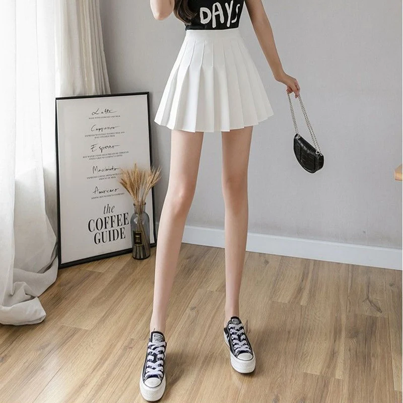 Hot Sale Summer Classic Korean Girls Mini Skirts Lady High Waist Thin A-line Pleated Skirts Women Fashion Solid JK Skirts