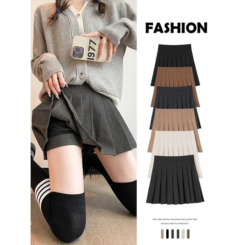 Hot Sale Summer Classic Korean Girls Mini Skirts Lady High Waist Thin A-line Pleated Skirts Women Fashion Solid JK Skirts