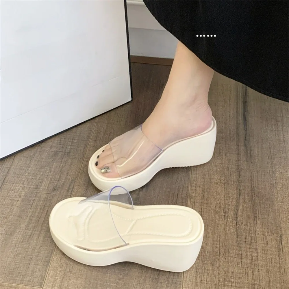 Height-increasing Platform Slippers Transparent Non-slip Summer Beach Sandals Lightweight Soft Sole Women's Slippers