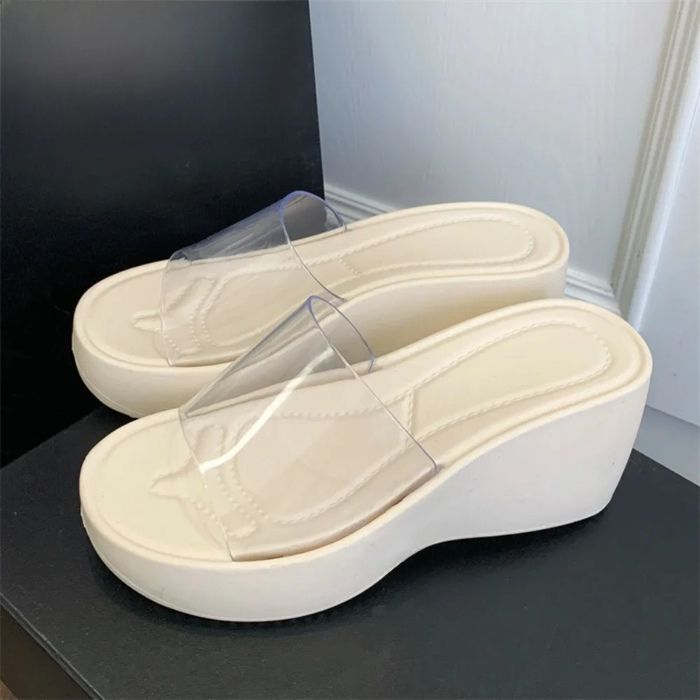 Height-increasing Platform Slippers Transparent Non-slip Summer Beach Sandals Lightweight Soft Sole Women's Slippers