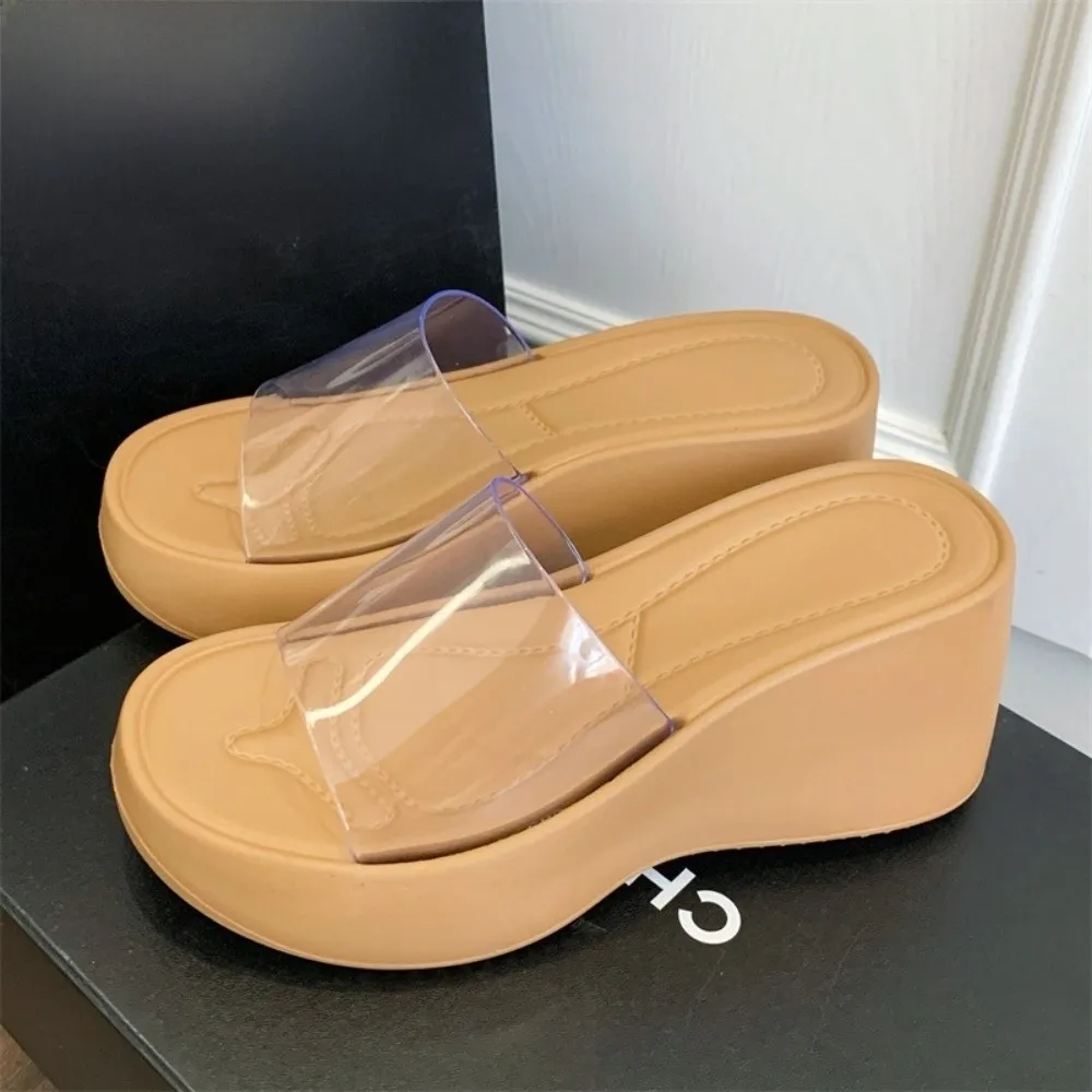 Height-increasing Platform Slippers Transparent Non-slip Summer Beach Sandals Lightweight Soft Sole Women's Slippers