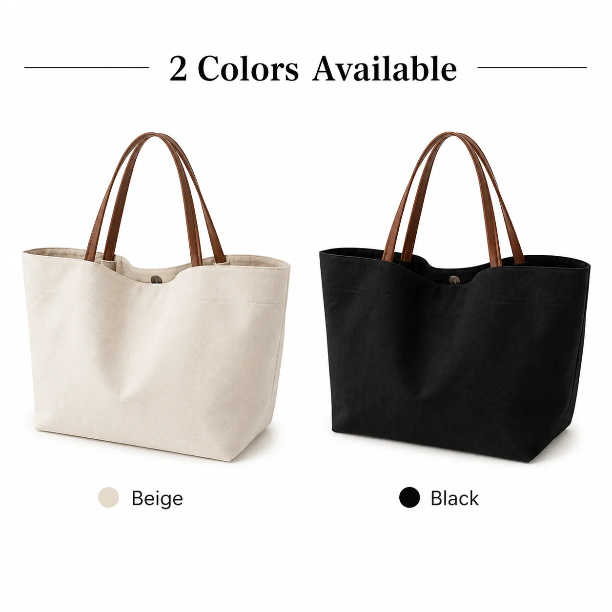 Women Canvas Tote Bag Large Casual Shoulder Handbag Minimalist White Work Bag with Magnetic Snap for Travel Shopping Daily Use