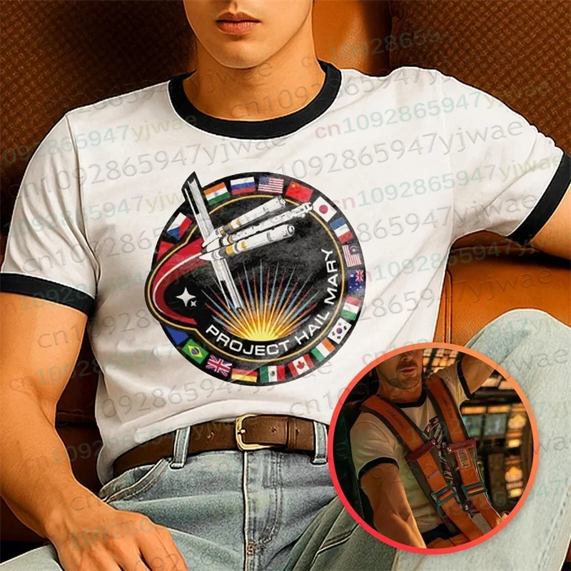 Project Hail Mary Ringer Tees Mission Patch Sci Fi Novel Fan Tshirt Retro Space Graphic Tee Ryan Gosling Wear Fans Men's T-shirt