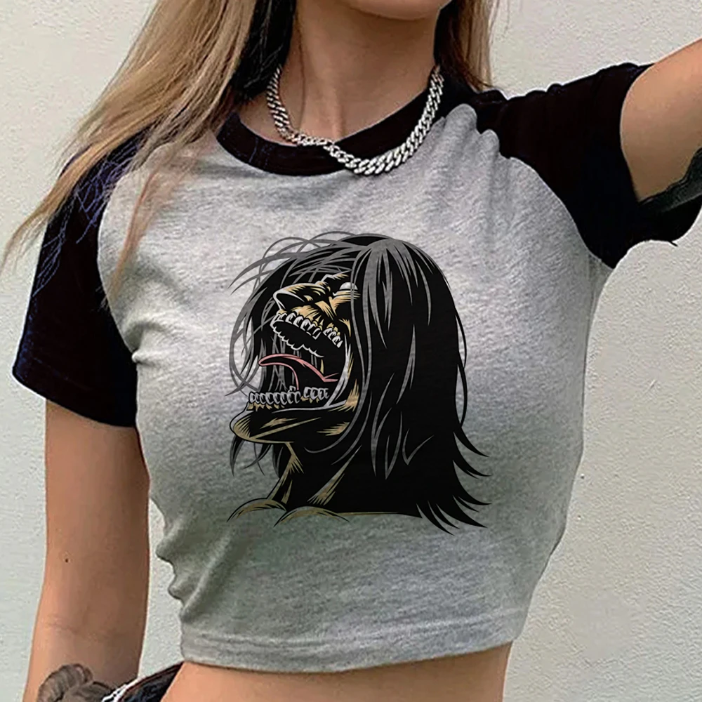 Attack on Titanic cropped top women goth graphic anime grunge japan shirt graphic cutecore jojifuku party meme