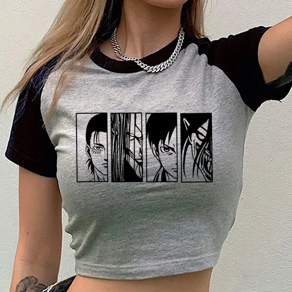 Attack on Titanic cropped top women goth graphic anime grunge japan shirt graphic cutecore jojifuku party meme