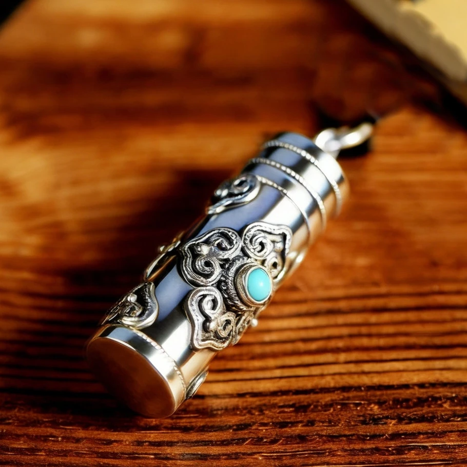 Ethnic Style Relief Vajra Pestle Necklace For Men Jewelry Blessing Gau Buddhist Scripture Box Pendant Male Choker Accessories