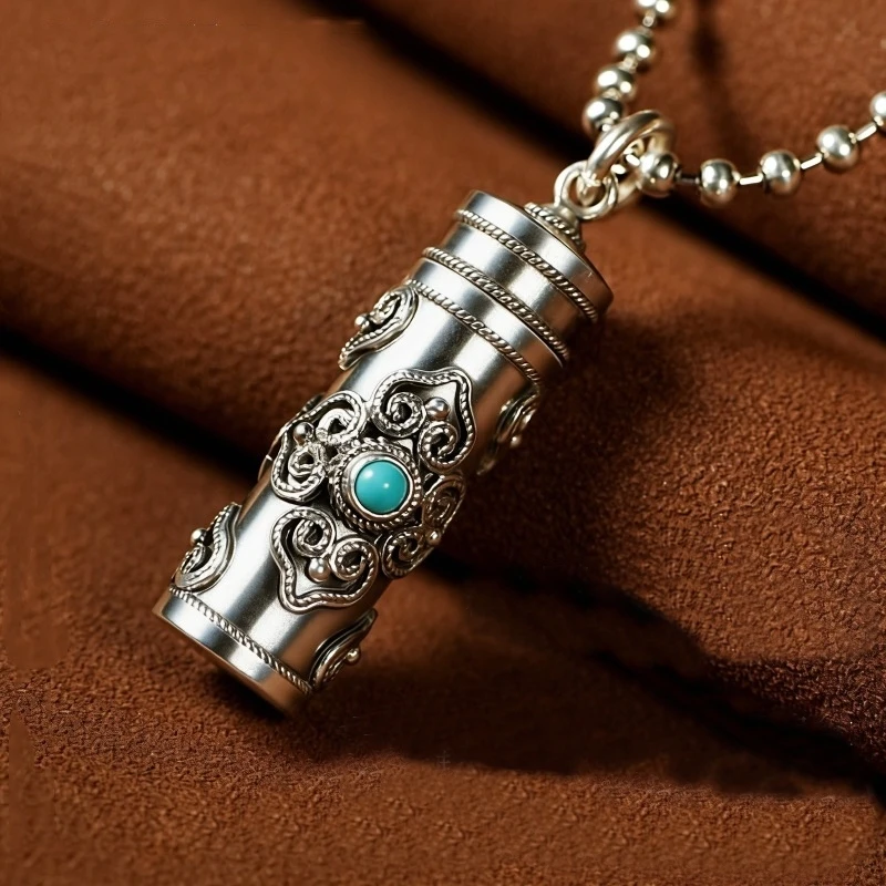Ethnic Style Relief Vajra Pestle Necklace For Men Jewelry Blessing Gau Buddhist Scripture Box Pendant Male Choker Accessories