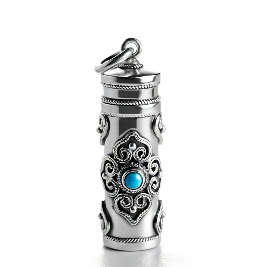Ethnic Style Relief Vajra Pestle Necklace For Men Jewelry Blessing Gau Buddhist Scripture Box Pendant Male Choker Accessories